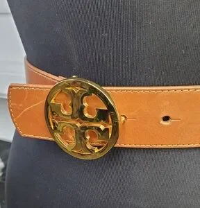 Tory Burch Camel Leather Belt with Gold Emblem Tory Burch Britten 1 main image 3